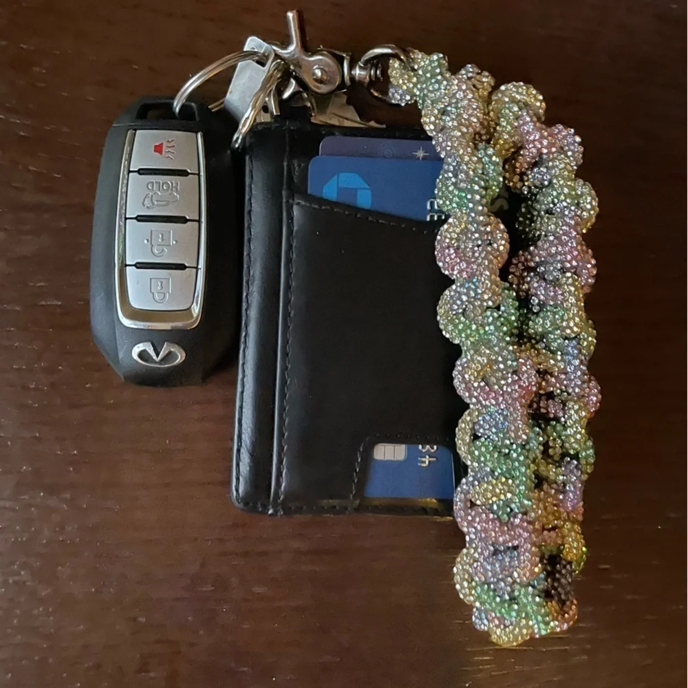 Handmade Rainbow Crystal Rhinestone Wristlet Keychain – Removable & Sparkly-New